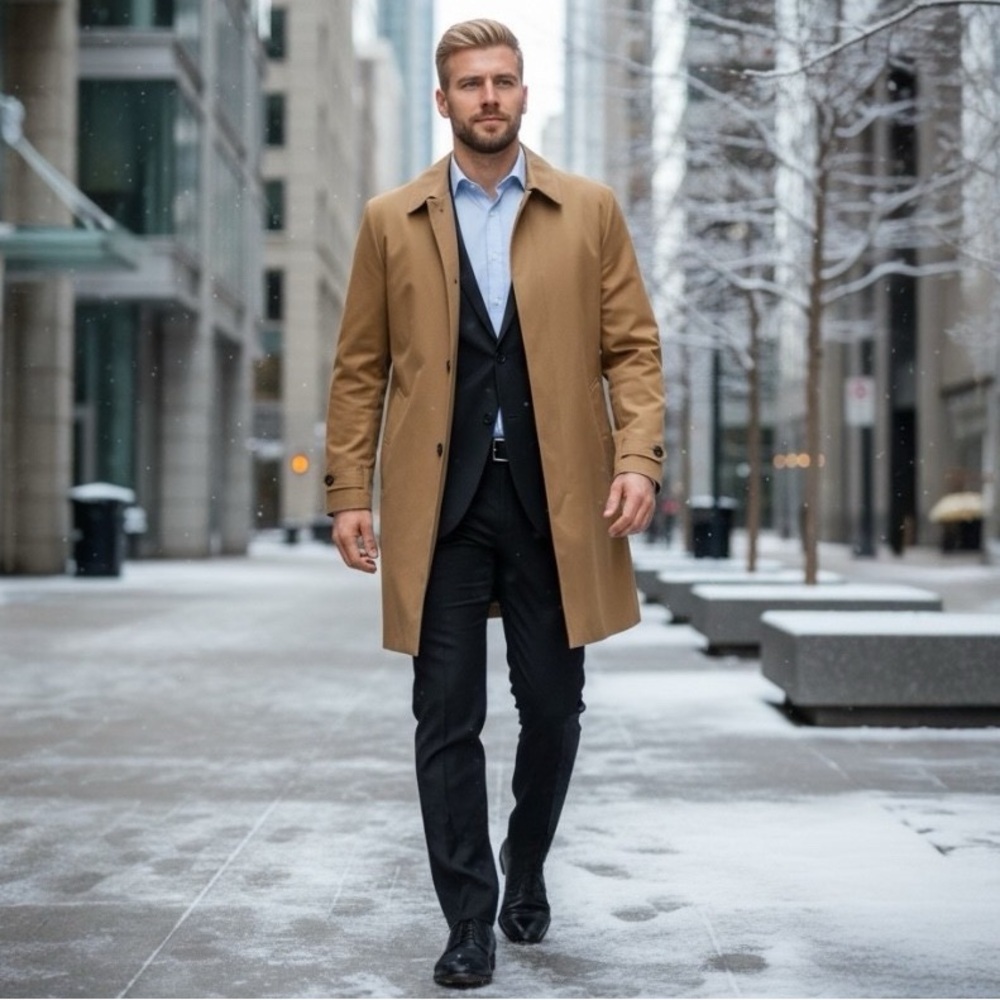 Ted Baker London Endurance Camel Trench Coat Men’s 44R Tailored Overcoat